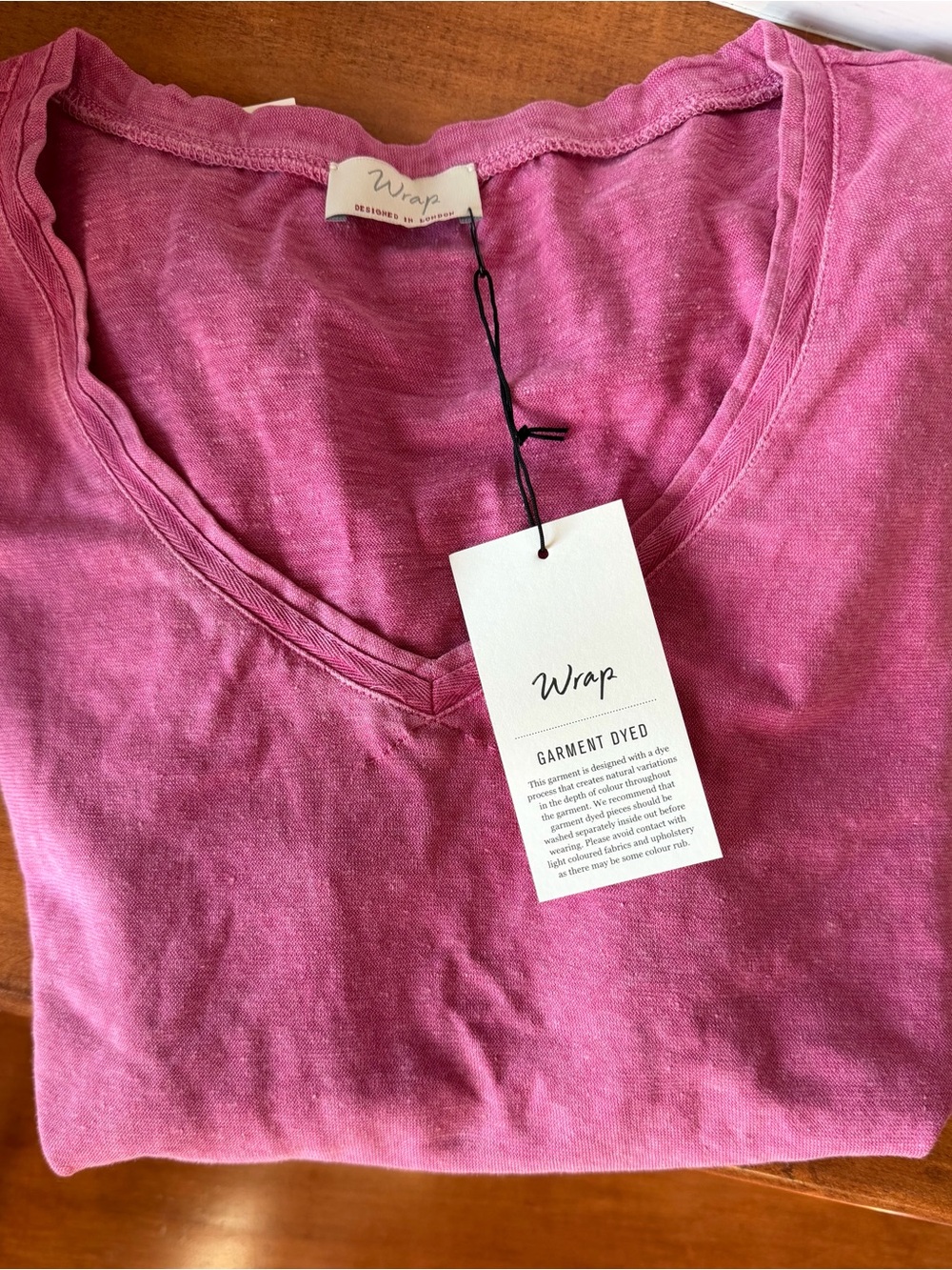Wrap London Garment-Dyed V-Neck Tee in Rose Pink